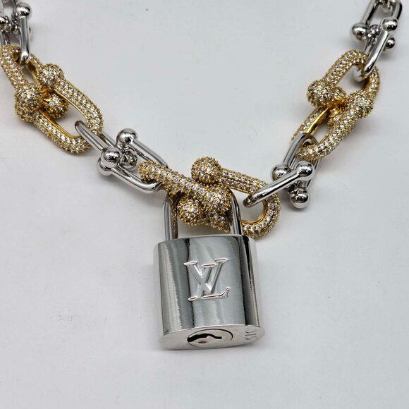 Auth Louis Vuitton Lock&Key Silver w/Unbranded 925 Pure Silver 14k Gold Plated - Picture 6 of 11